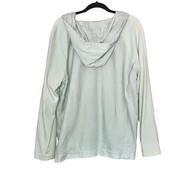 J Jill Linen Cotton Hooded Sweatshirt Light Green Size L Heavy weight Athleisure - Picture 2 of 14